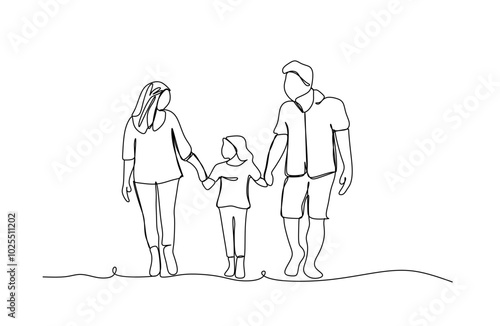 Happy family . One line EPS drawing illustration.