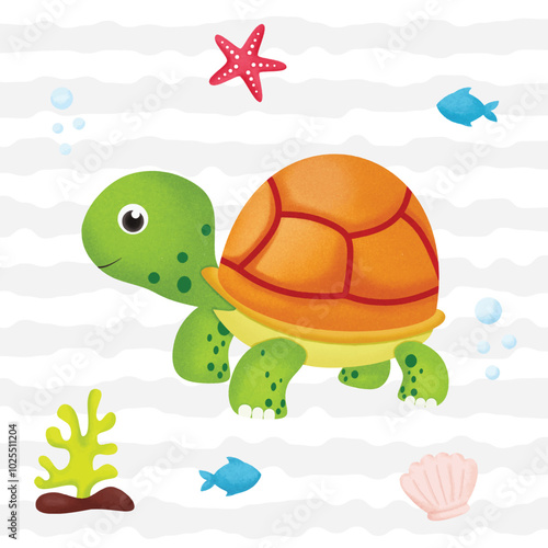 Funny little turtle with background