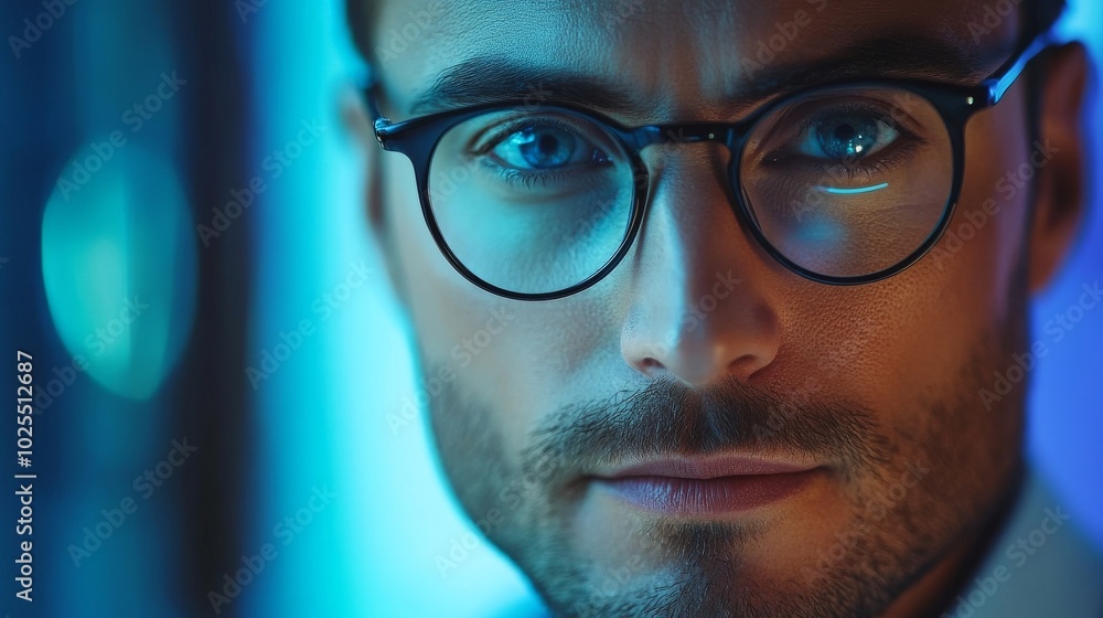 Businessman in glasses working at desk Businessman in glasses working at desk