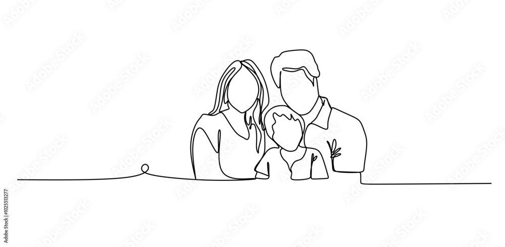 Happy family . One line EPS drawing illustration. Happy family . One line EPS drawing illustration.