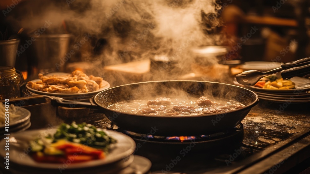 Cooking a Delicious Meal with Steam and Sizzle Cooking a Delicious Meal with Steam and Sizzle