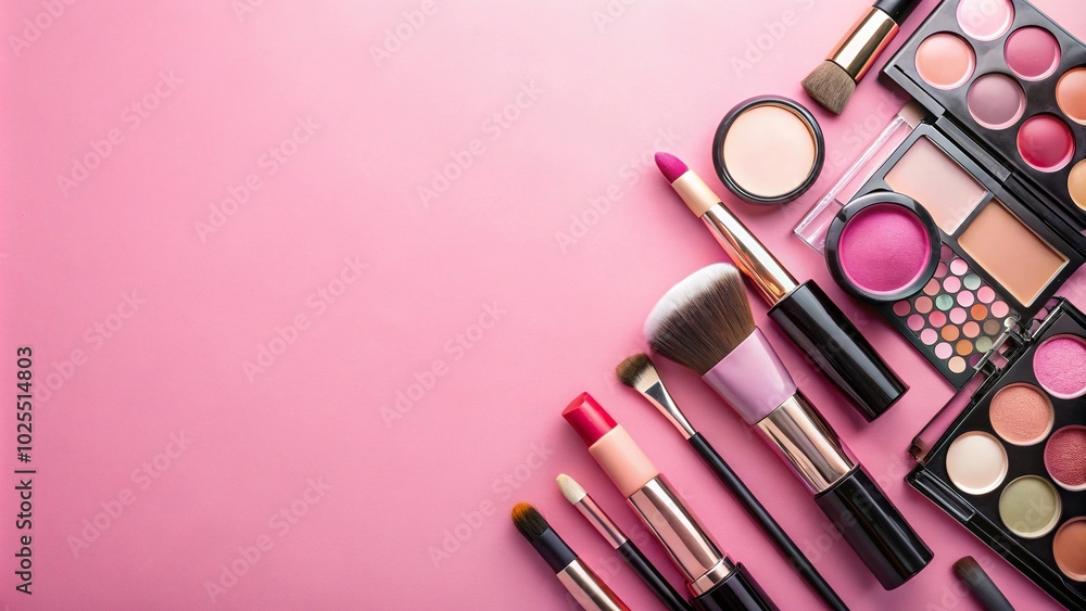 decorative cosmetics on a pink background Low Angle decorative cosmetics on a pink background Low Angle