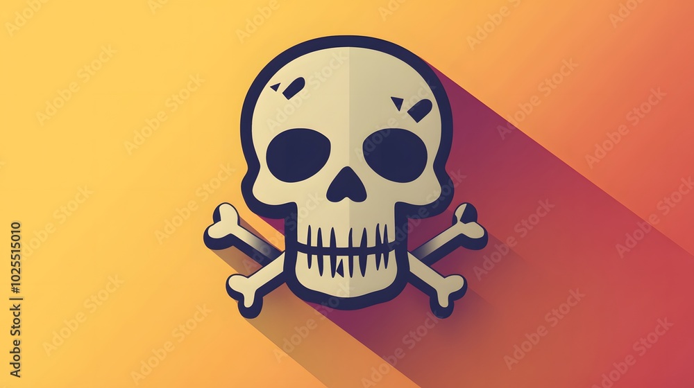 Cartoon Skull and Crossbones with Long Shadow on Gradient Background Cartoon Skull and Crossbones with Long Shadow on Gradient Background