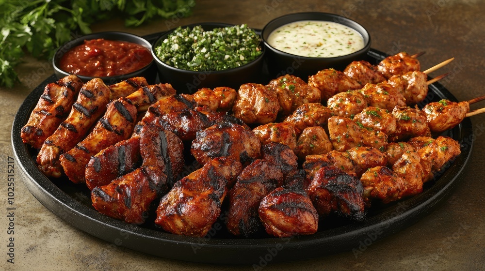 Grilled Meat Platter with Sauces and Sides