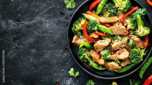 Wallpaper Mural Vibrant Vegetable and Chicken Stir-Fry on Black Background Torontodigital.ca