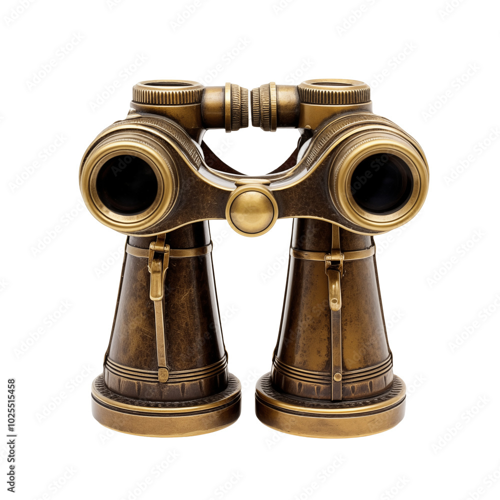Antique Brass Binoculars With Aged Patina And Detailed Design On A Transparent Background Antique Brass Binoculars With Aged Patina And Detailed Design On A Transparent Background