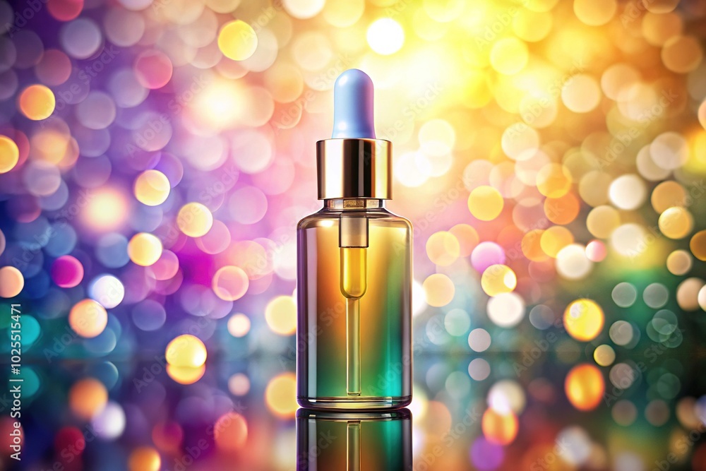 Elegant Dropper Bottle Mockup for Beauty Product Packaging with Bokeh Effect Elegant Dropper Bottle Mockup for Beauty Product Packaging with Bokeh Effect