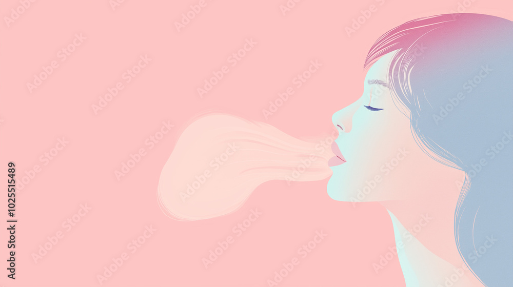 A woman is engaged in relaxation exercises, gently exhaling to enhance her psychological health in a calming atmosphere, copy space A woman is engaged in relaxation exercises, gently exhaling to enhance her psychological health in a calming atmosphere, copy space
