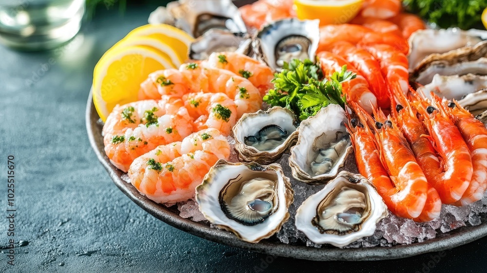 Fresh Seafood Platter with Shrimp and Oysters Fresh Seafood Platter with Shrimp and Oysters