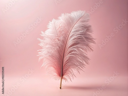 Elegant Pink Ostrich Feather on Pastel Background - Minimalist Fashion Photography Design Elements photo