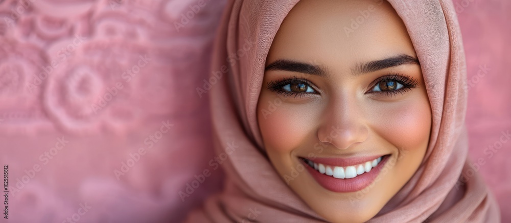 Portrait of a young woman wearing a hijab, smiling at the camera. Portrait of a young woman wearing a hijab, smiling at the camera.