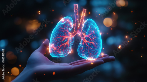 Dynamic Holographic Model of the Respiratory System: A Hand Demonstrating Inflating and Deflating Lungs with Every Breath photo