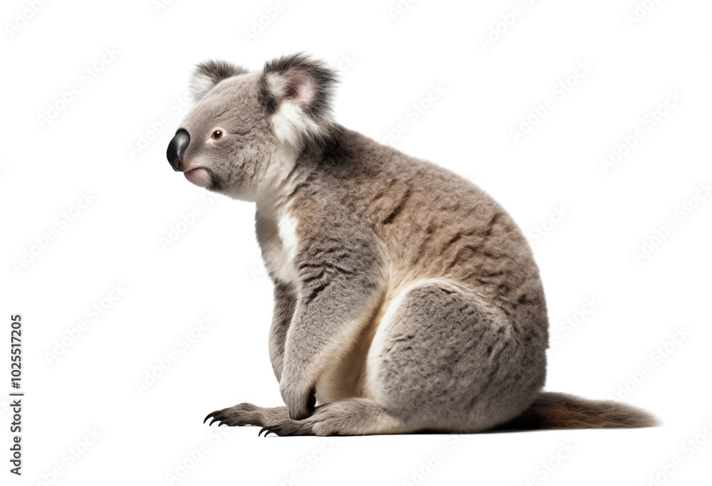 Obraz premium Side View Of A Koala Sitting Calmly On Transparent Background
