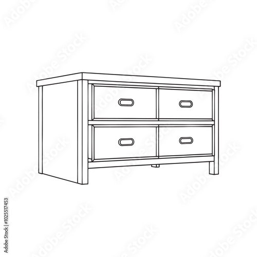  Pull out Drawer Storage Furniture isolated continuous line art flat vector illustration on white background