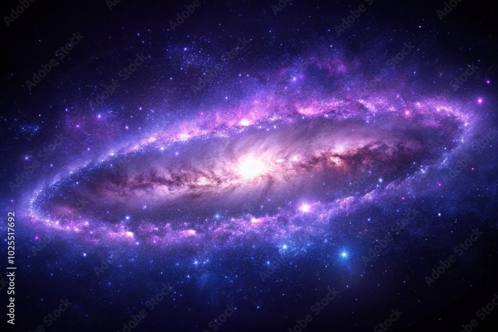 Fototapeta premium Deep violet neon lights against cosmic galaxy background