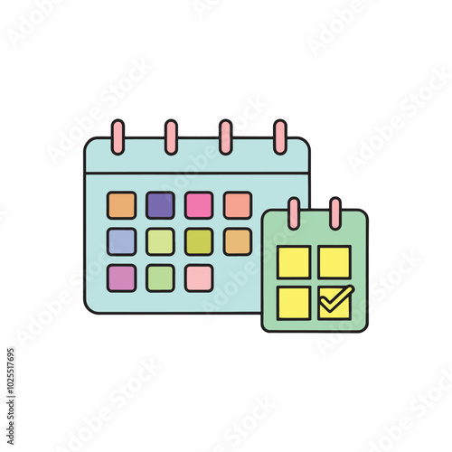 Symbolizing completed tasks or events, alongside another calendar ico isolated doodle line art flat vector illustration on white background.