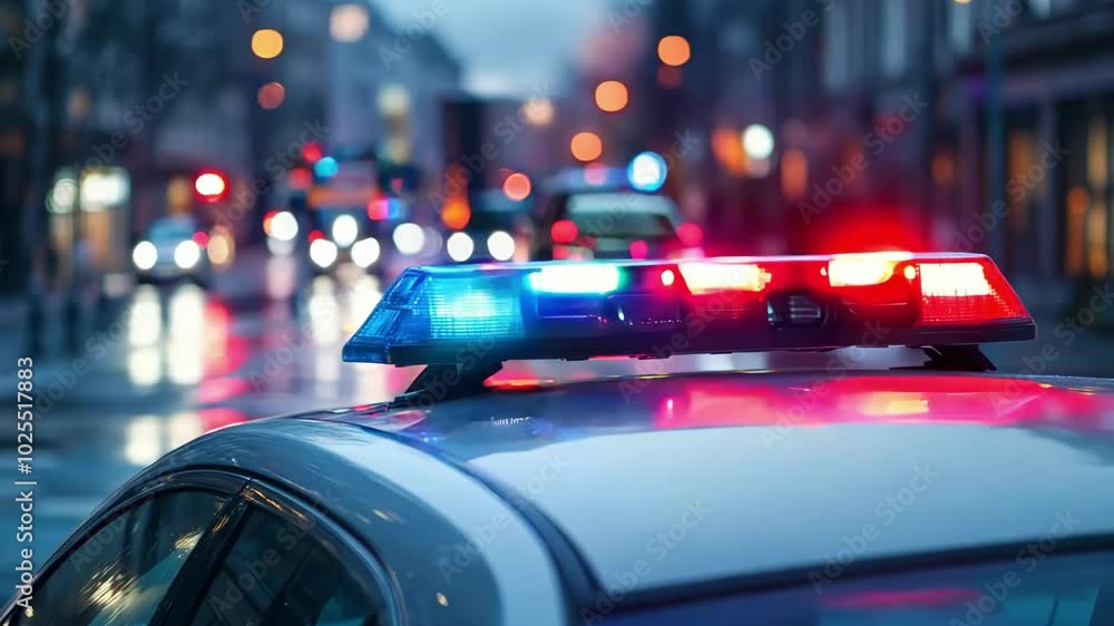 Emergency Lights Flashing on Police Car in a Seamless Loop Emergency Lights Flashing on Police Car in a Seamless Loop