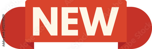 Simple red ribbon is announcing something new with big white letters