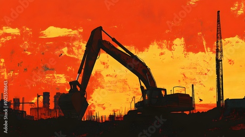 Wallpaper Mural Excavator Silhouette Against a Vivid Sunset Sky Torontodigital.ca