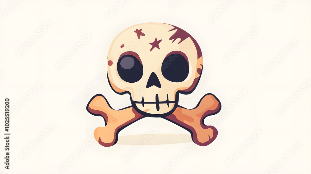 Cartoon Skull and Crossbones with Red Stars and Splattered Paint Cartoon Skull and Crossbones with Red Stars and Splattered Paint