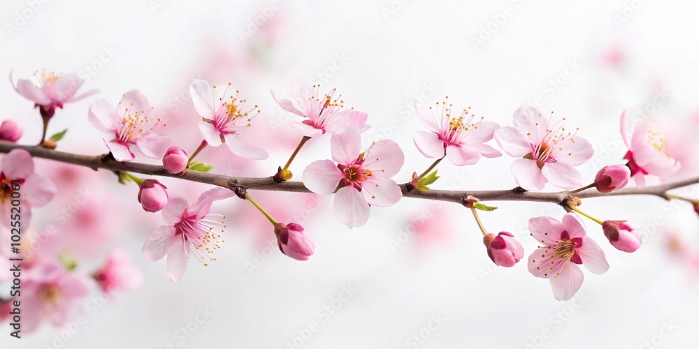 delicate pink cherry blossom branch against white background delicate pink cherry blossom branch against white background