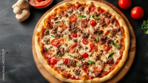 Roll up your sleeves for a delightful rustic meat lovers pizza photo