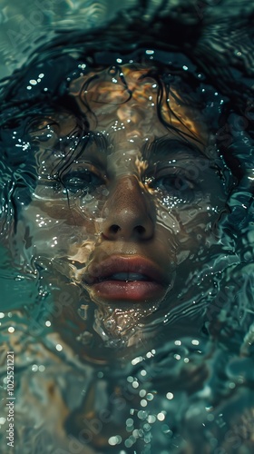 Underwater Portrait: A Woman's Face Submerged in Water