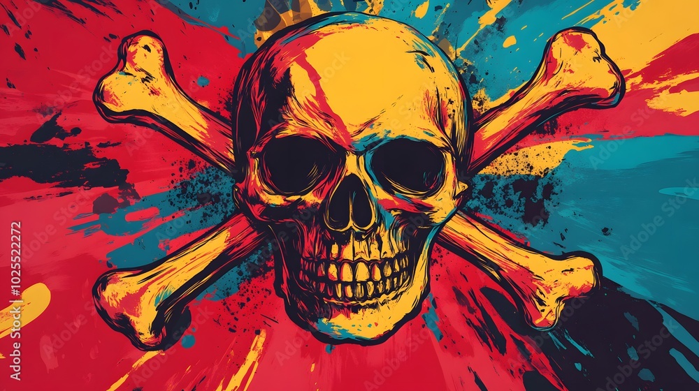 Skull and Crossbones in a Colorful Abstract Art Style
