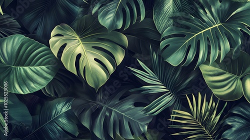 Lush Green Tropical Foliage Close-Up