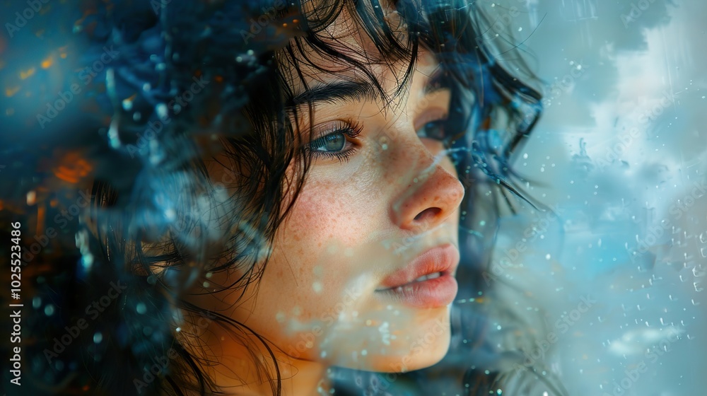 Woman Looking Out Window in the Rain - Dreamy Portrait Photography Woman Looking Out Window in the Rain - Dreamy Portrait Photography