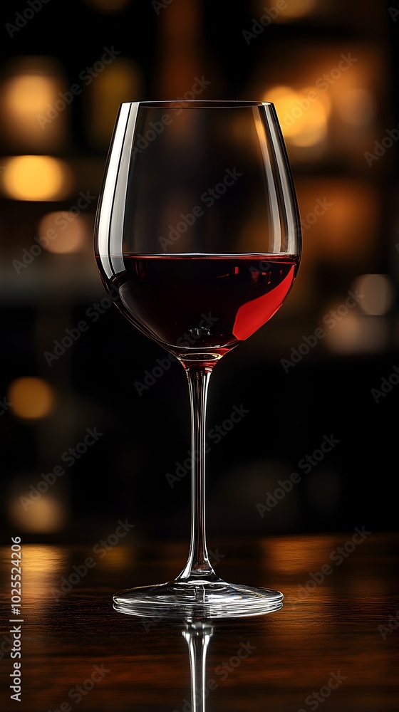 Elegant Crystal Wine Glass Filled with Rich Red Wine on a Dark Wooden Table Elegant Crystal Wine Glass Filled with Rich Red Wine on a Dark Wooden Table