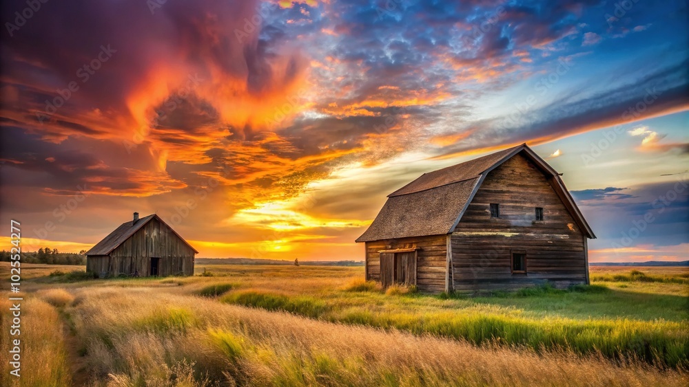 Old Barn Houses at Sunset - Captivating Night Photography of Rustic Charm Old Barn Houses at Sunset - Captivating Night Photography of Rustic Charm