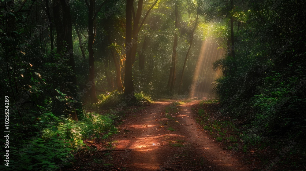 Obraz premium Sunlight Streaming Through a Forest Path