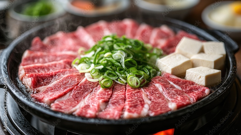 Delicious Sizzling Beef with Green Onions and Tofu Delicious Sizzling Beef with Green Onions and Tofu