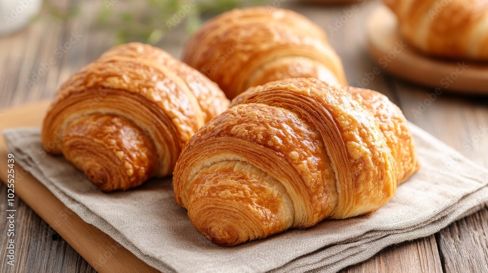 Cloth and croissants, closeup Cloth and croissants, closeup