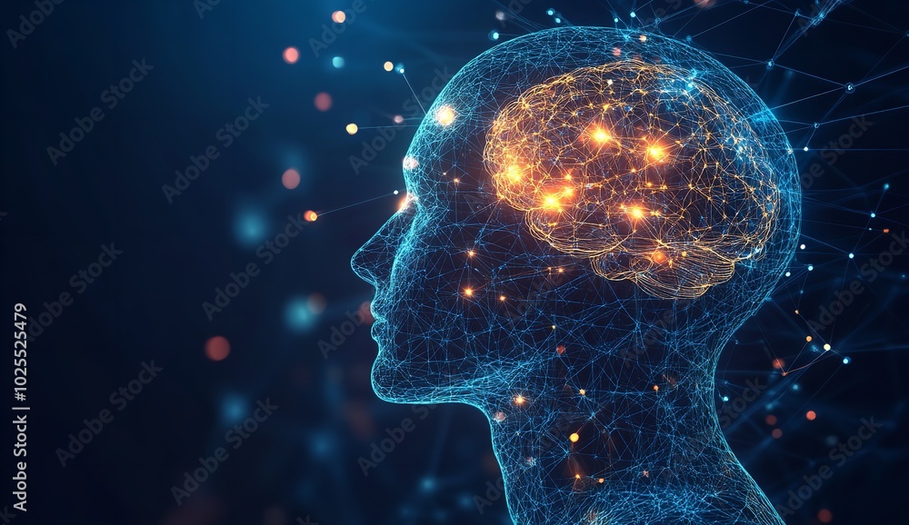 Digital illustration of the profile view of a human head with intricate details Digital illustration of the profile view of a human head with intricate details