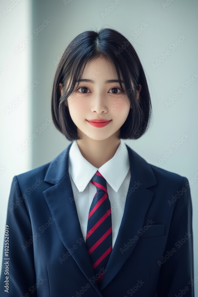 Smiling student in a school uniform standing confidently. Smiling student in a school uniform standing confidently.