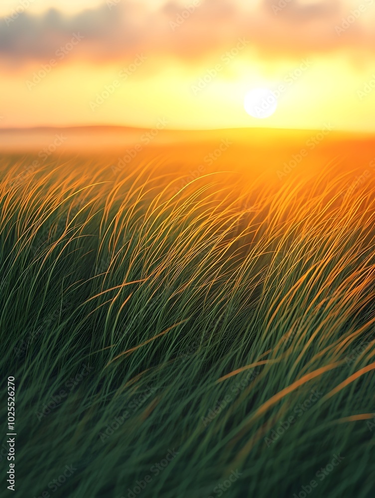 A field of tall grass sways gently in the warm glow of a sunset, creating a serene and peaceful atmosphere. A field of tall grass sways gently in the warm glow of a sunset, creating a serene and peaceful atmosphere.