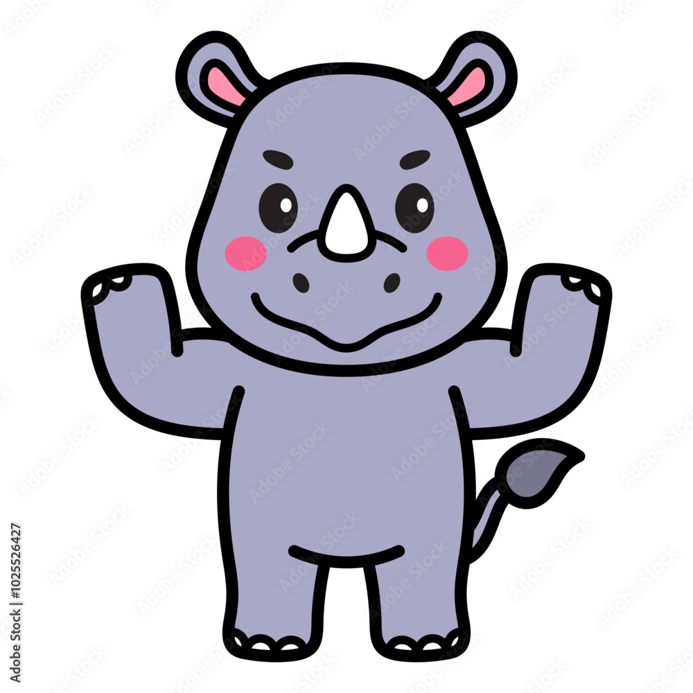 Fototapeta premium Cute Rhinoceros Cartoon Vector Doodle Illustration