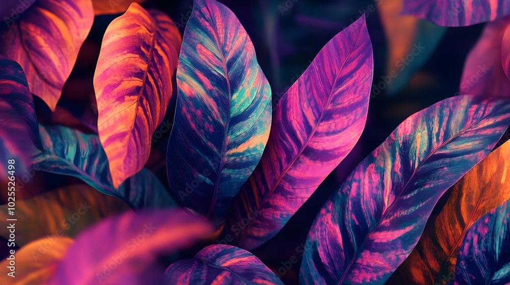 Vibrant Close-up of Multicolored Tropical Leaves Vibrant Close-up of Multicolored Tropical Leaves