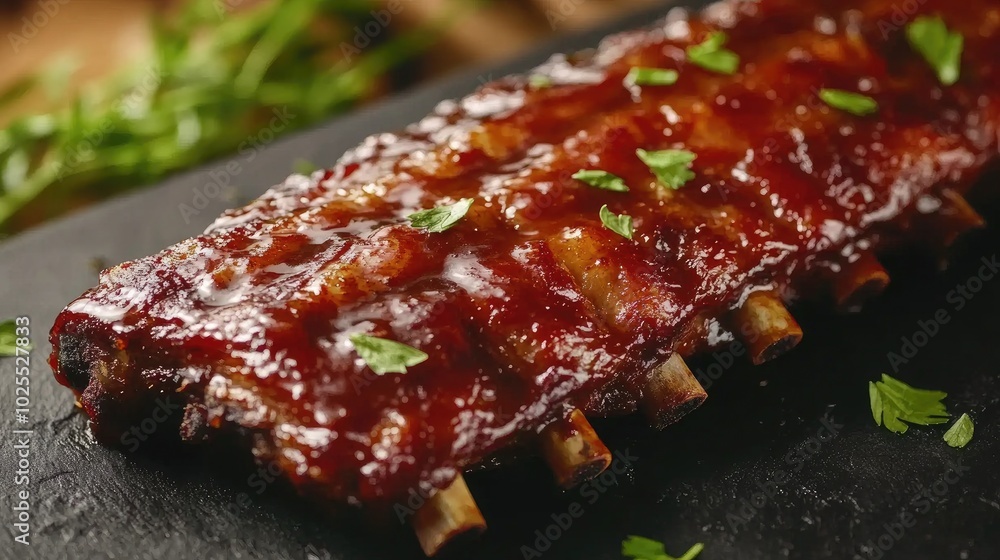 Delicious Barbecue Ribs Glazed with Sauce Delicious Barbecue Ribs Glazed with Sauce