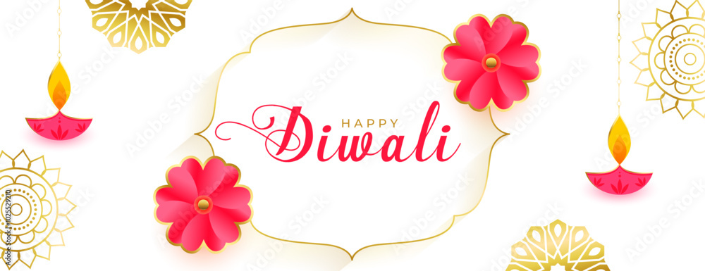elegant happy diwali wishes banner with diya and floral decor elegant happy diwali wishes banner with diya and floral decor