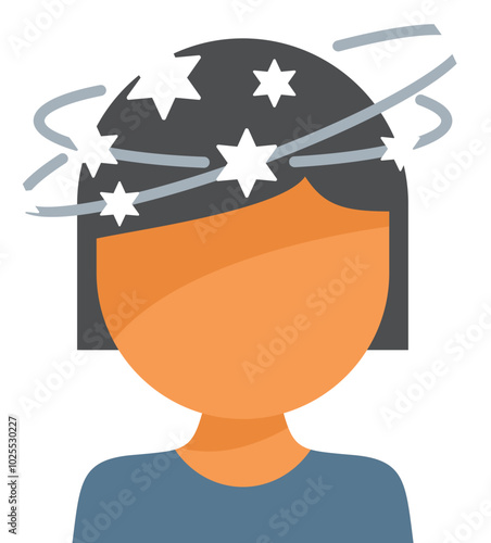 Dizziness, vertigo and disorientation symptom, feeling faint and lightheaded, feeling confused and unsteady, stylized vector icon