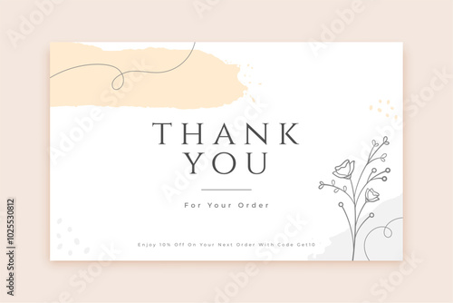 minimal thank you order card with floral border design