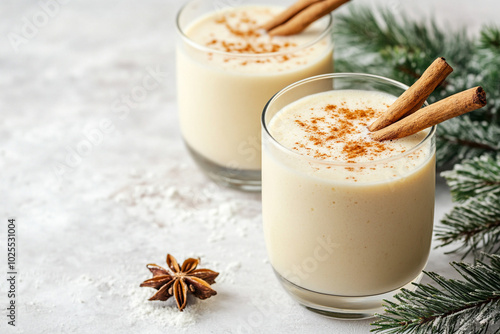 Delicious Christmas eggnog in glass. photo