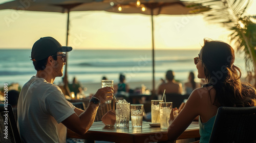 Couple Toasting at a Beachfront Bar