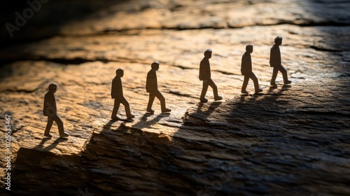 Wooden Figures Ascending a Rough Wooden Path photo