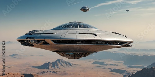 Wallpaper Mural wallpaper representing a manned flying saucer approaching the earth. Torontodigital.ca