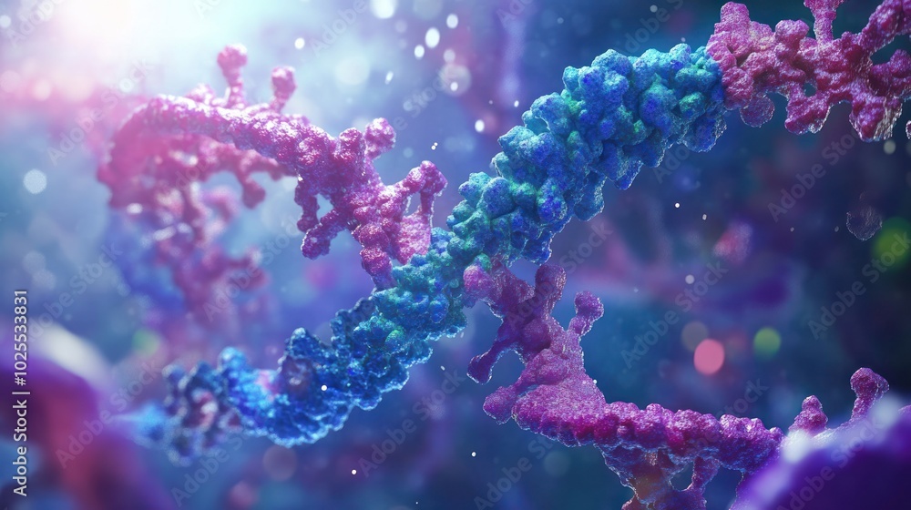 Fototapeta premium Protein structure in cancer research, focusing on mutated proteins associated with cancer, showing key structural changes that drive tumor progression