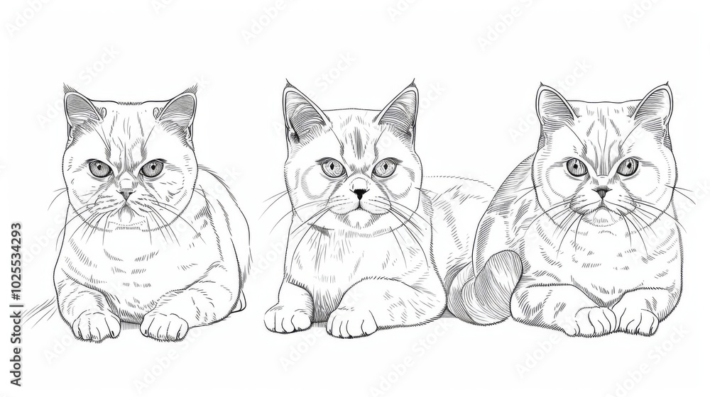 Charming British Shorthair Cats in Sketch Style Charming British Shorthair Cats in Sketch Style